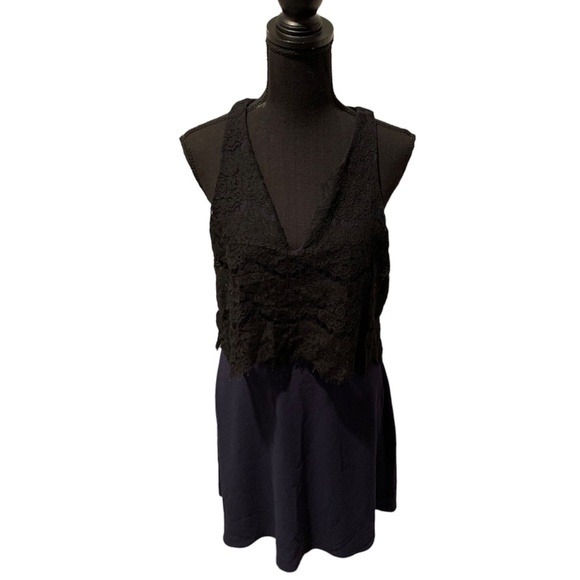 Charles Henry Blue Swing Dress with Black Lace Overlay Medium - Picture 1 of 7